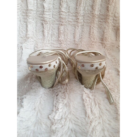 Victoria Secret Colin Stuart Gold Beige Lace Up Women Wedge Heels Size 9 - Picture 5 of 12